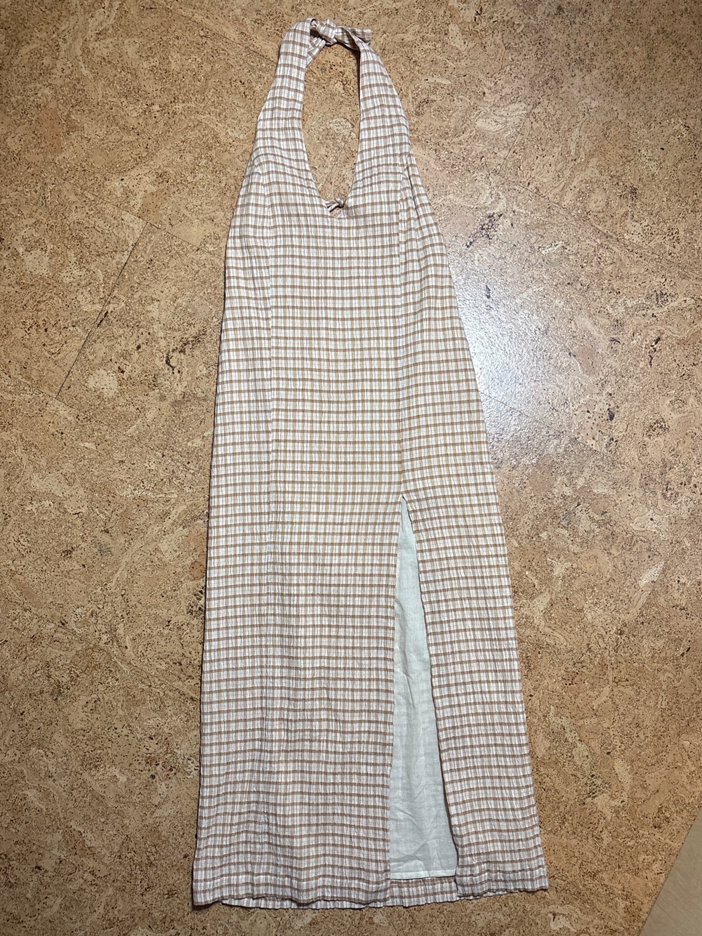Paloma Wool Rosa Gingham Halter Dress NWOT In Cream & Brown Sz S - Picture 10 of 15
